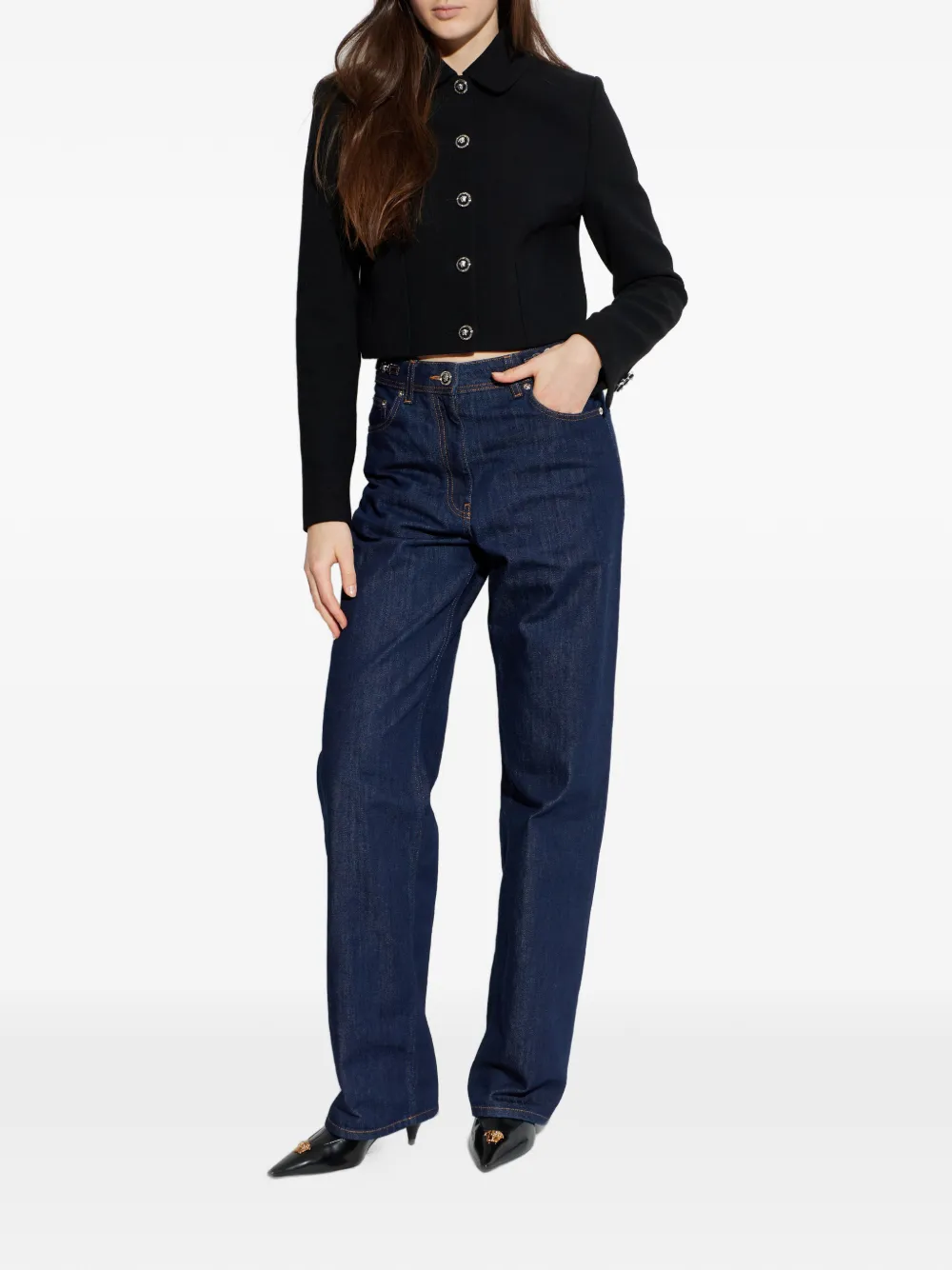 Versace Long-sleeve Buttoned Jacket In Black