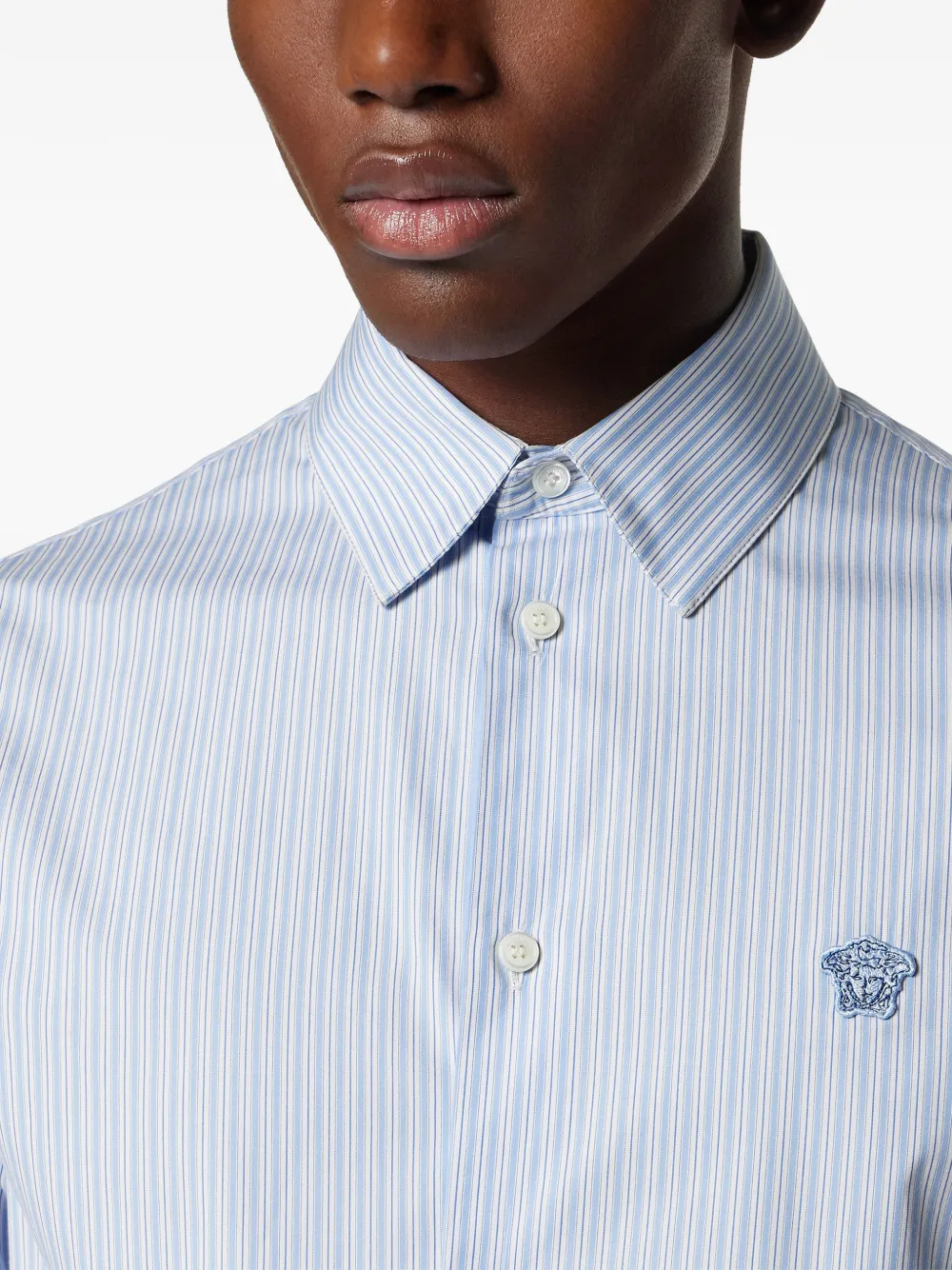 Versace Gestreept katoenen overhemd Blauw