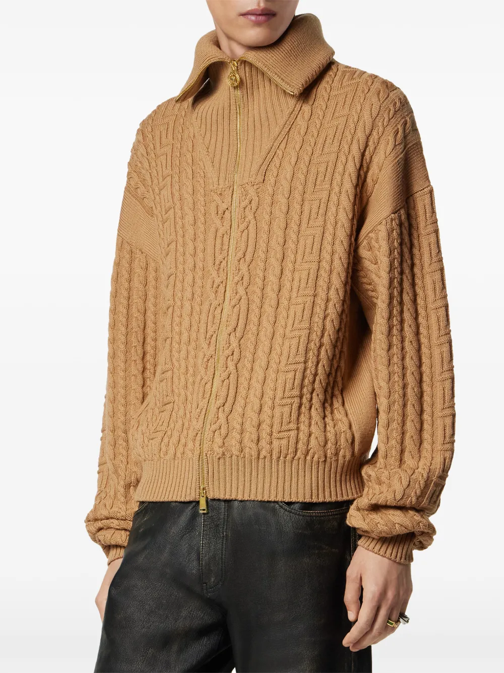  Versace Zip Cable-knit Cardigan - Brown 