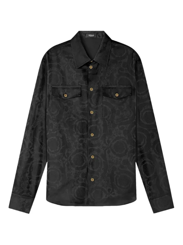 Versace Jacquard Cotton-Poplin Shirt, Male, Black, 56