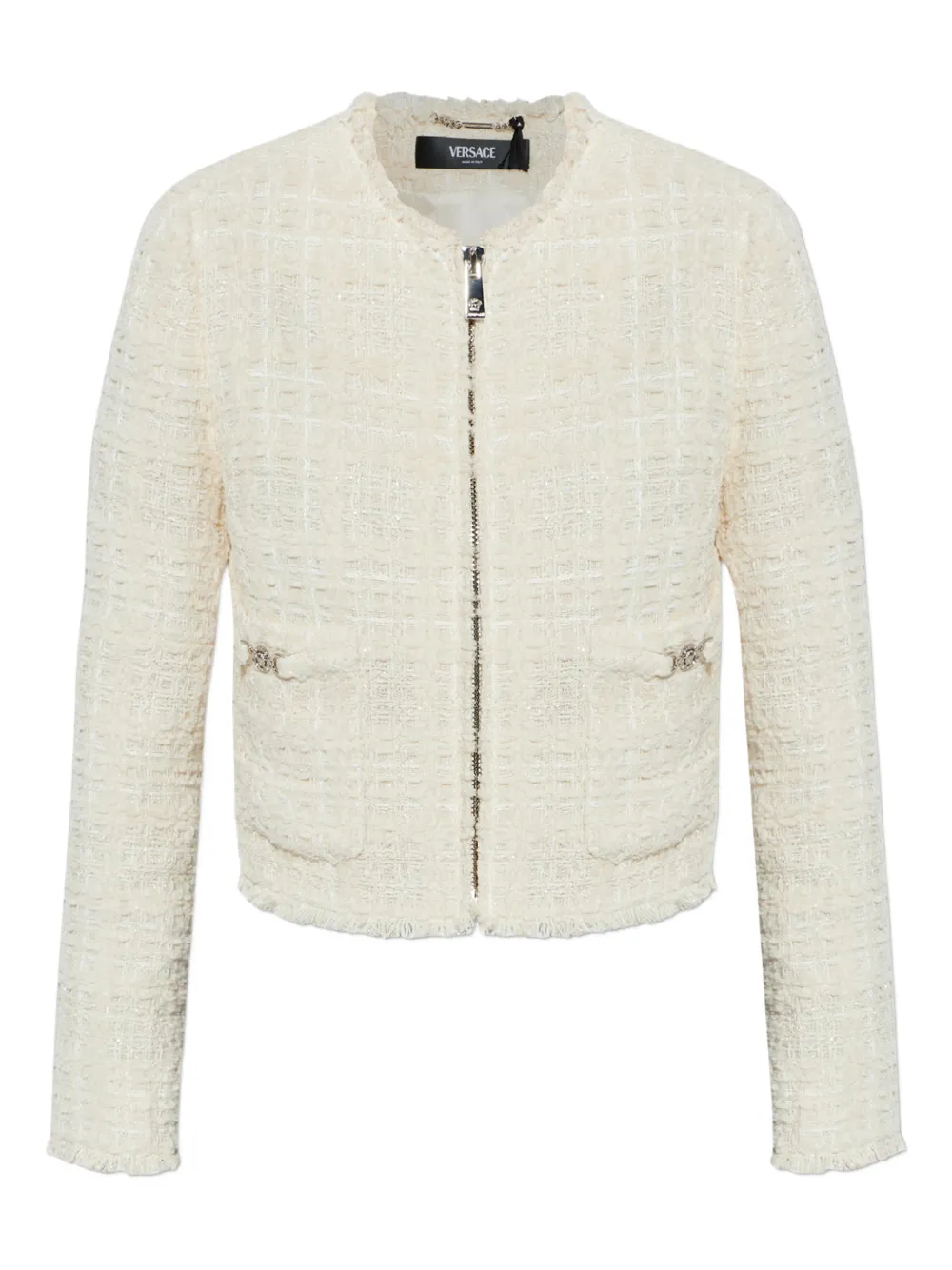Versace Cotton Cardigan Jacket In Neutral