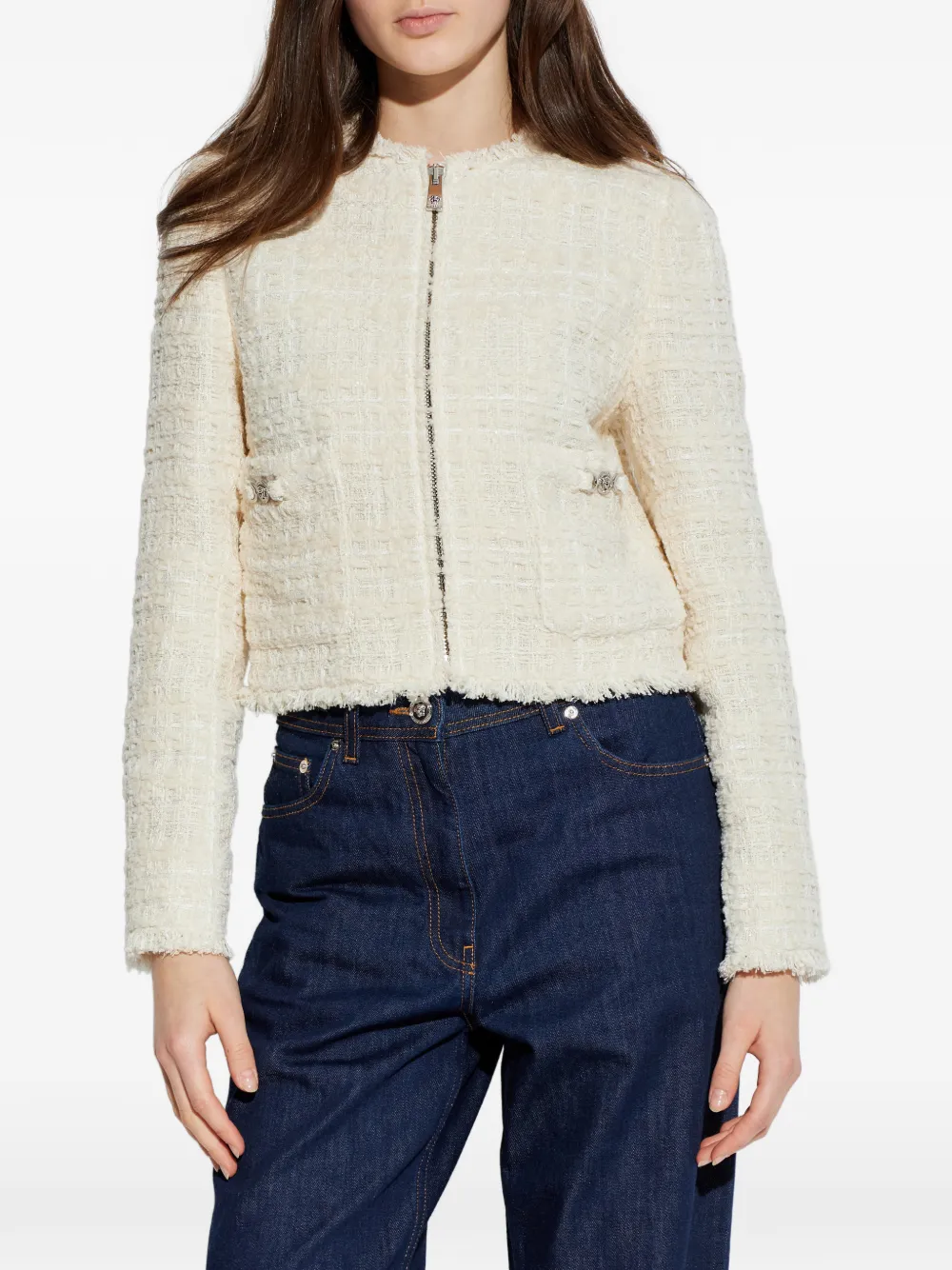Versace Cotton Cardigan Jacket In Neutral