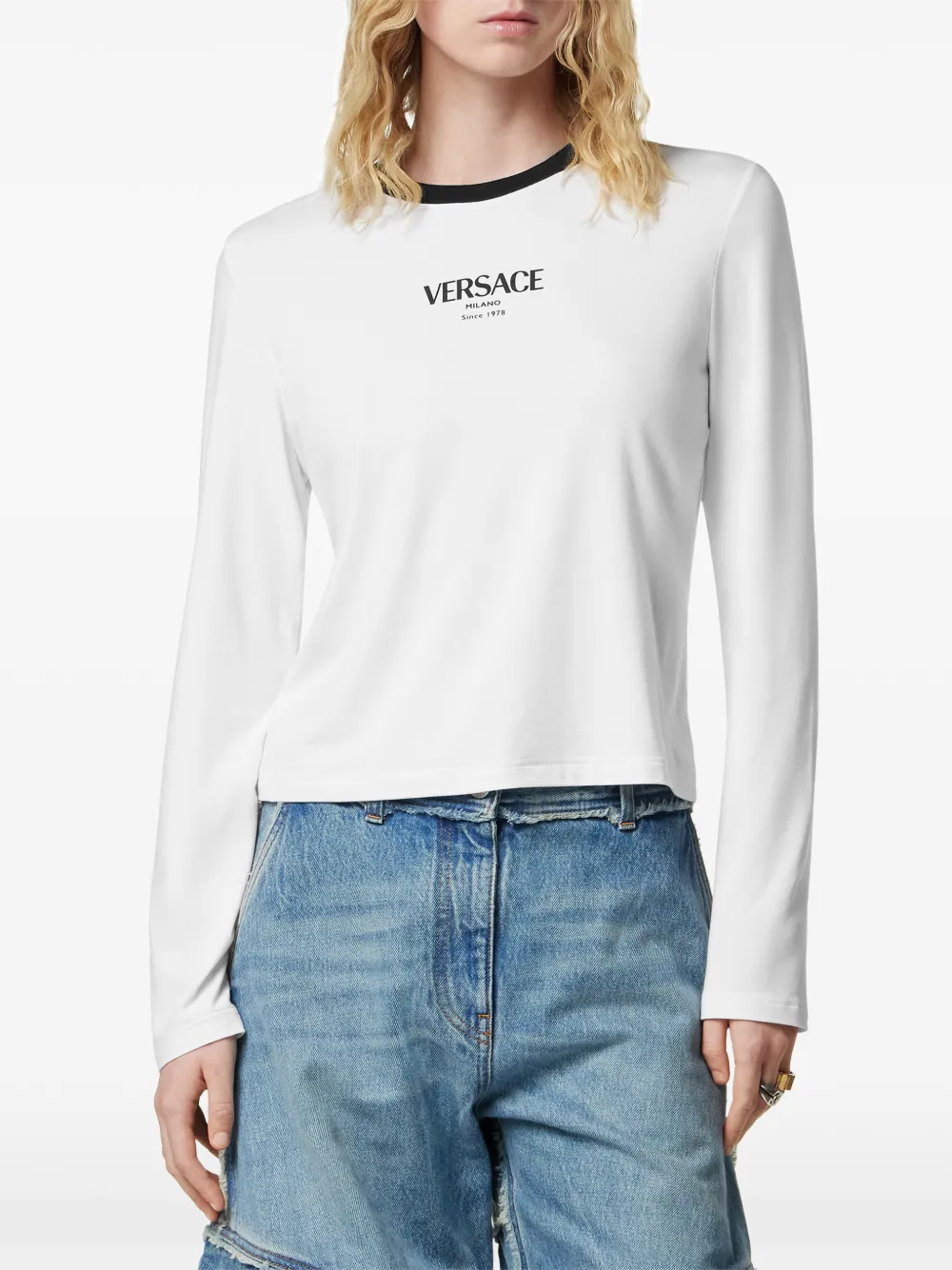 long-sleeved logo-motif top