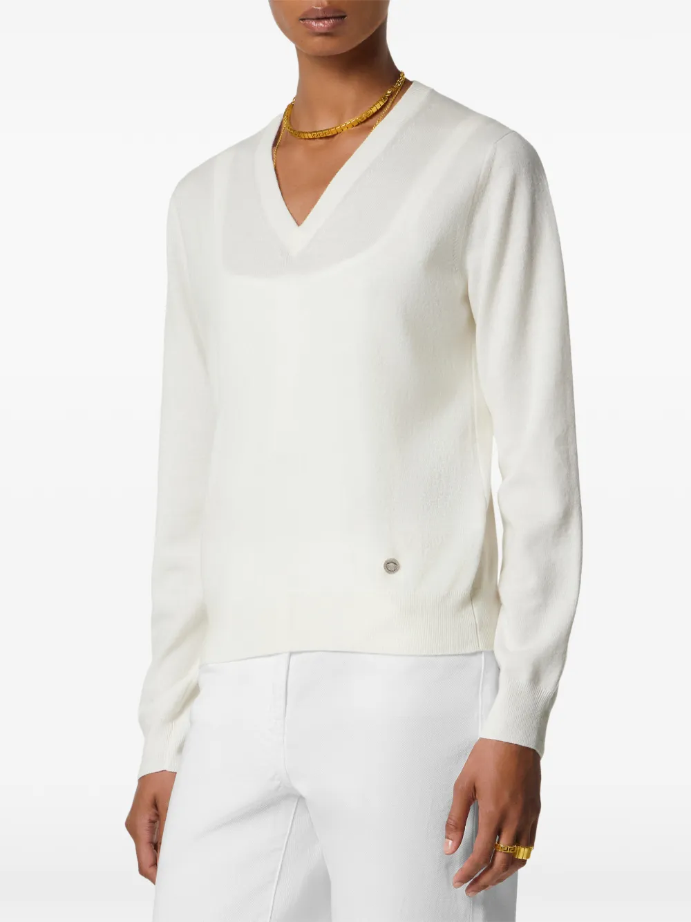  Versace Pull à Col V - Blanc 