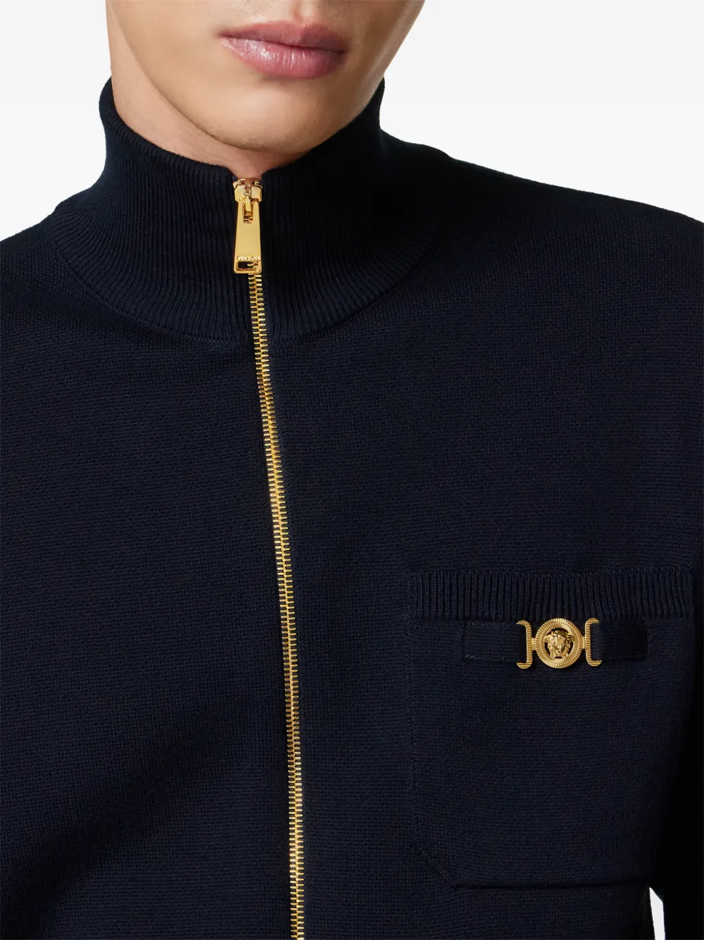 Versace Kasjmier-katoenen gebreide trui met rits Blauw