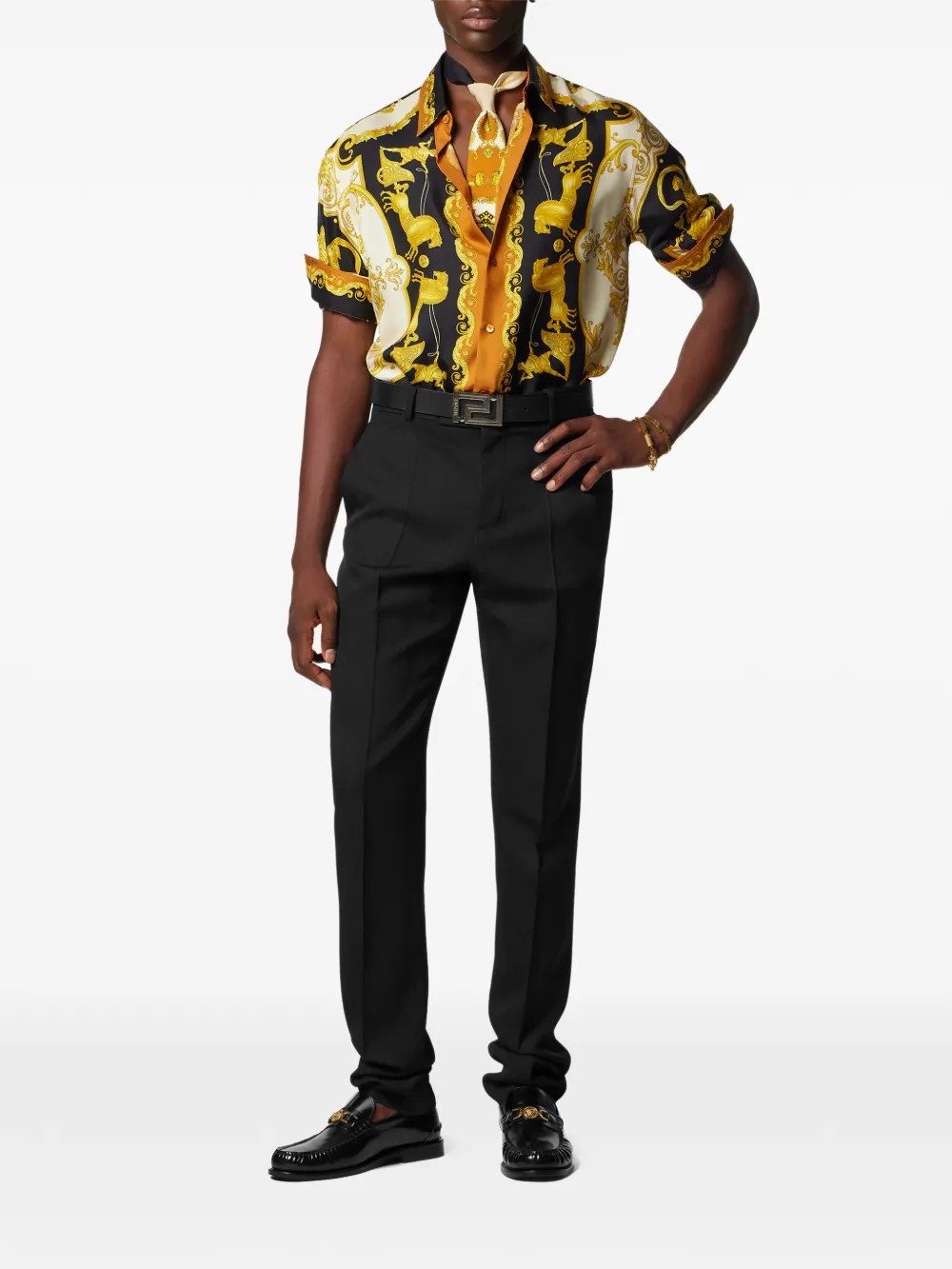 Versace Zijden overhemd met barok-patroon - Zwart