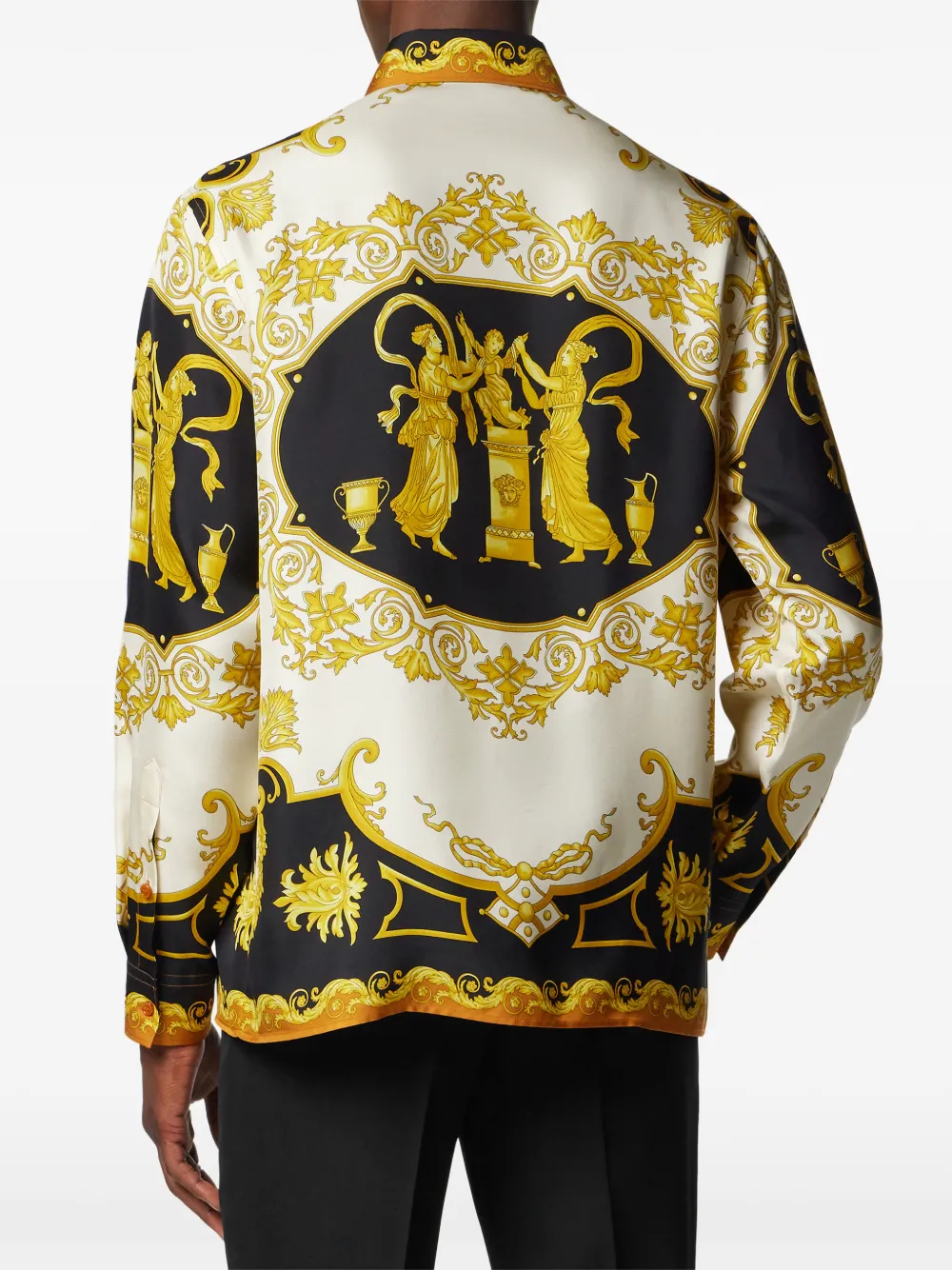 Versace Zijden overhemd met barok-patroon Zwart