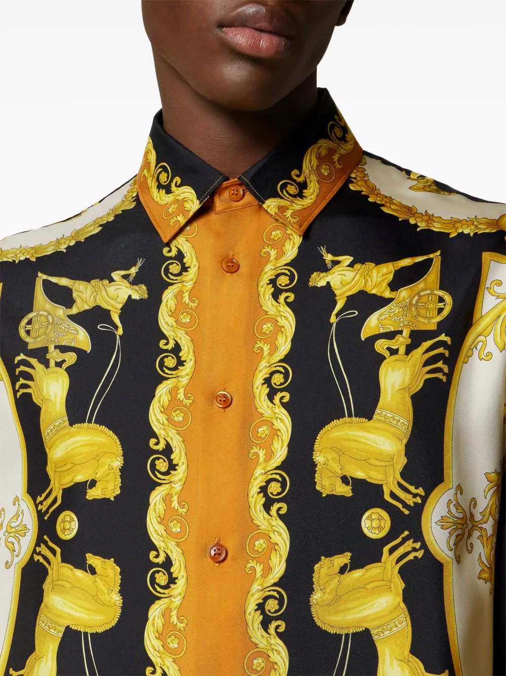 Versace Zijden overhemd met barok-patroon Zwart