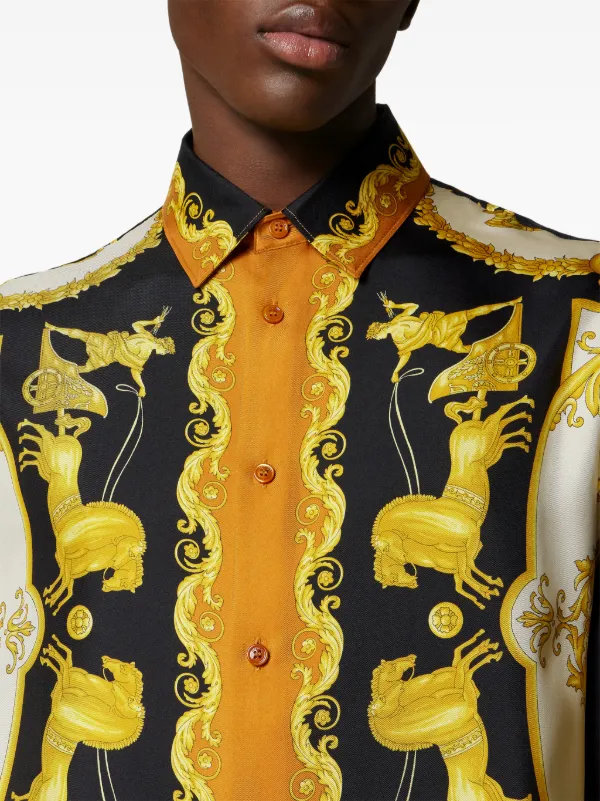 Versace Baroque-Patterned Silk Men Shirt - Black