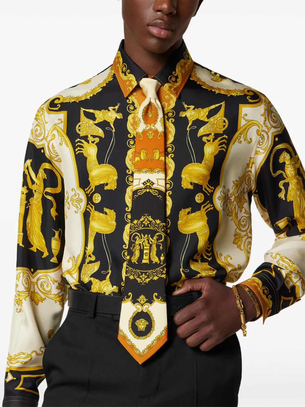  Versace Medusa-print Silk Tie - Neutrals 