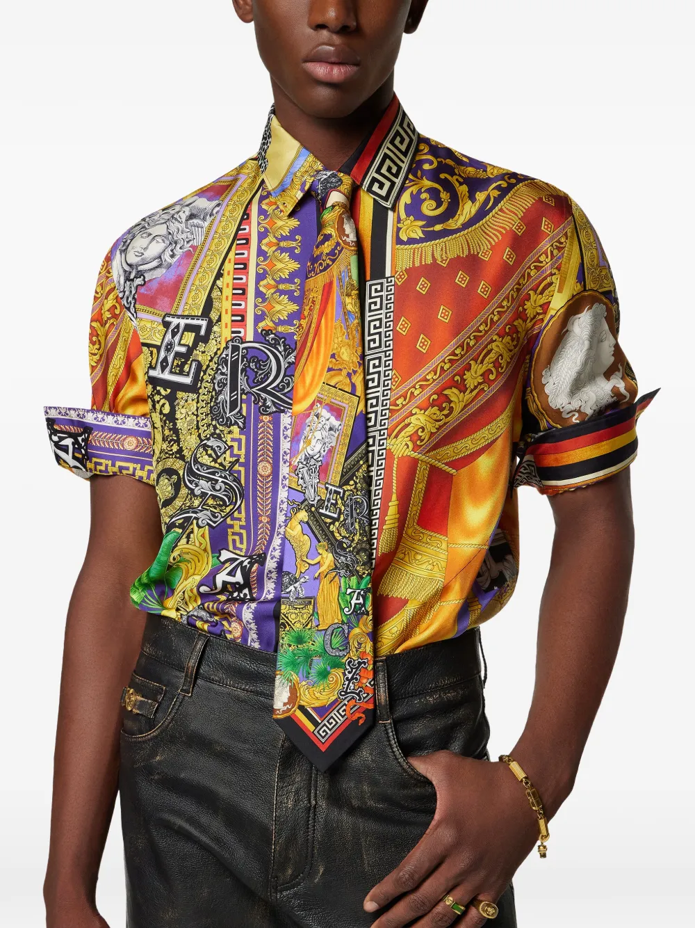 Versace printed silk tie Paars