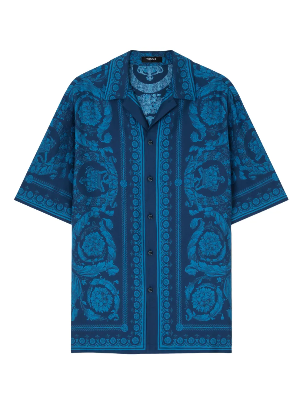 Versace Camicia a maniche corte con stampa Barocco - Blu