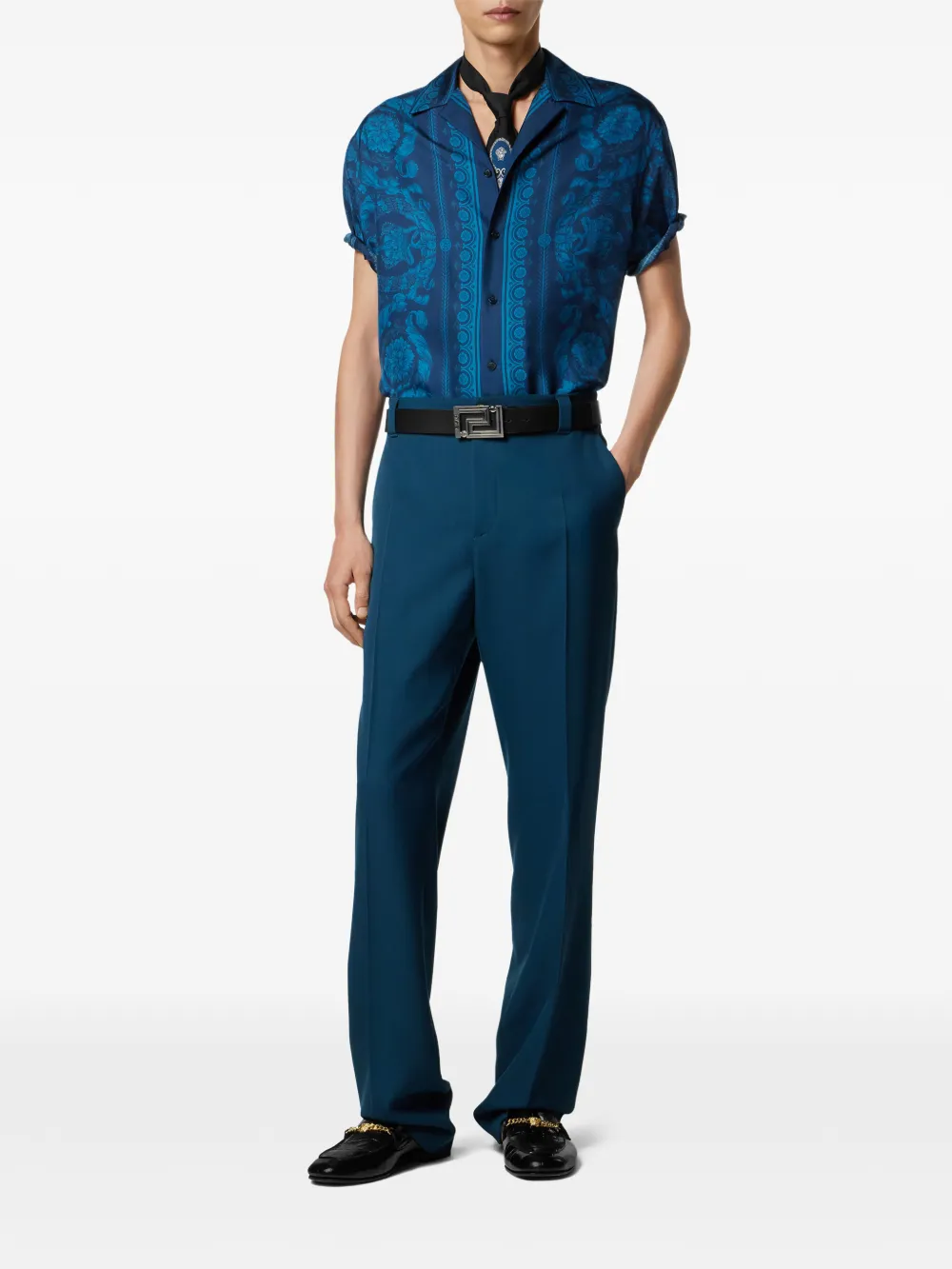 Versace Overhemd met barokprint en korte mouwen - Blauw