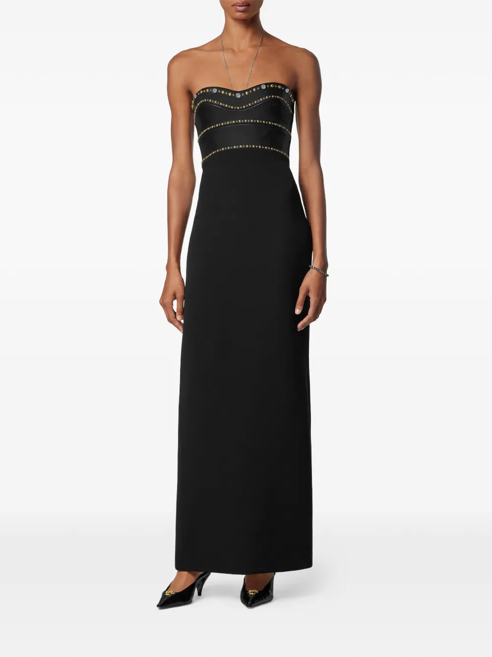 Versace Strapless maxi-jurk met studs - Zwart
