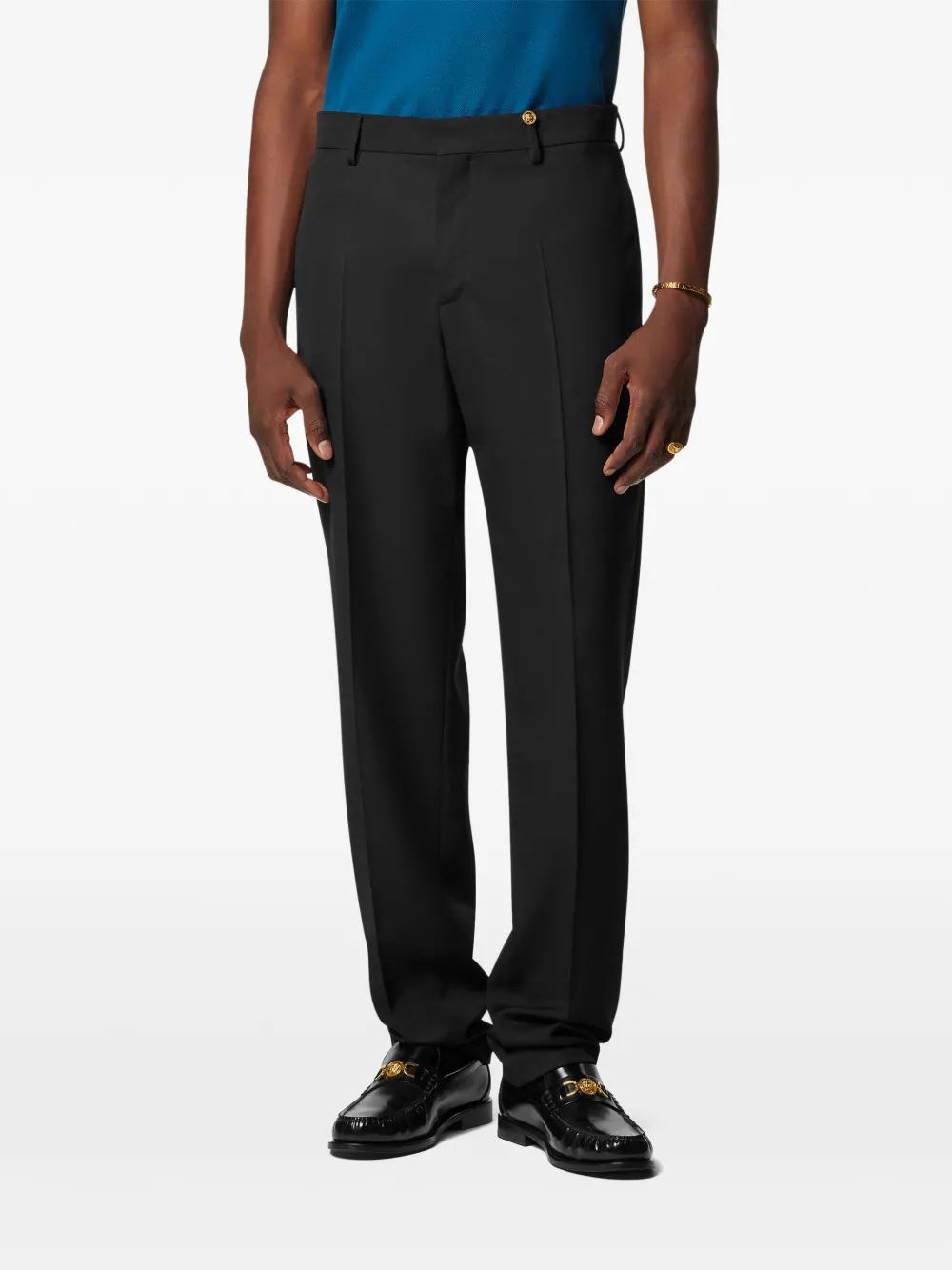 Versace Wollen broek met toelopende pijpen Zwart