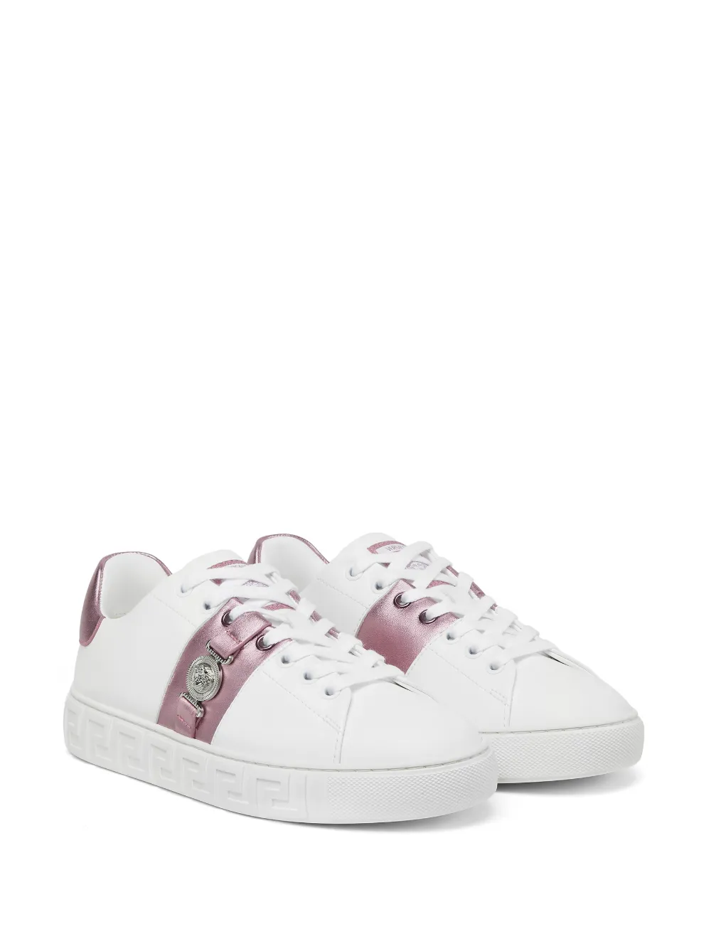 Versace Greca Embellished Sneakers In White