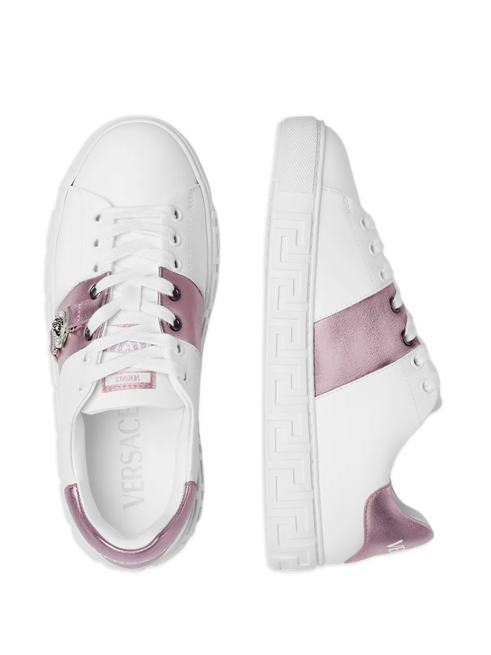 Versace Greca Embellished Sneakers In White