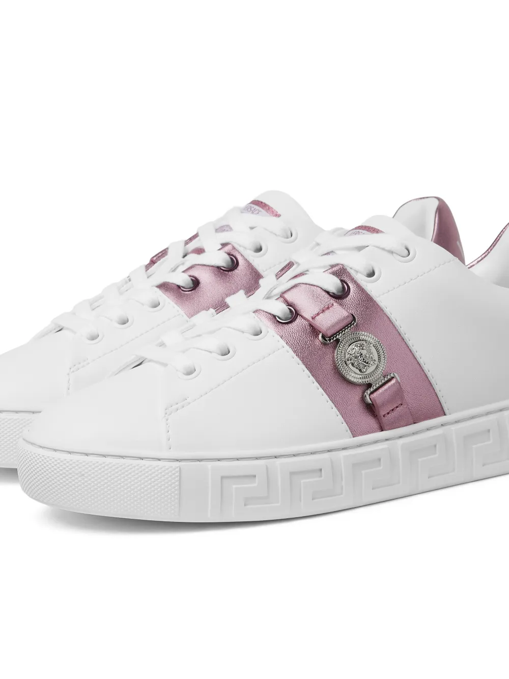 Versace Greca Embellished Sneakers In White