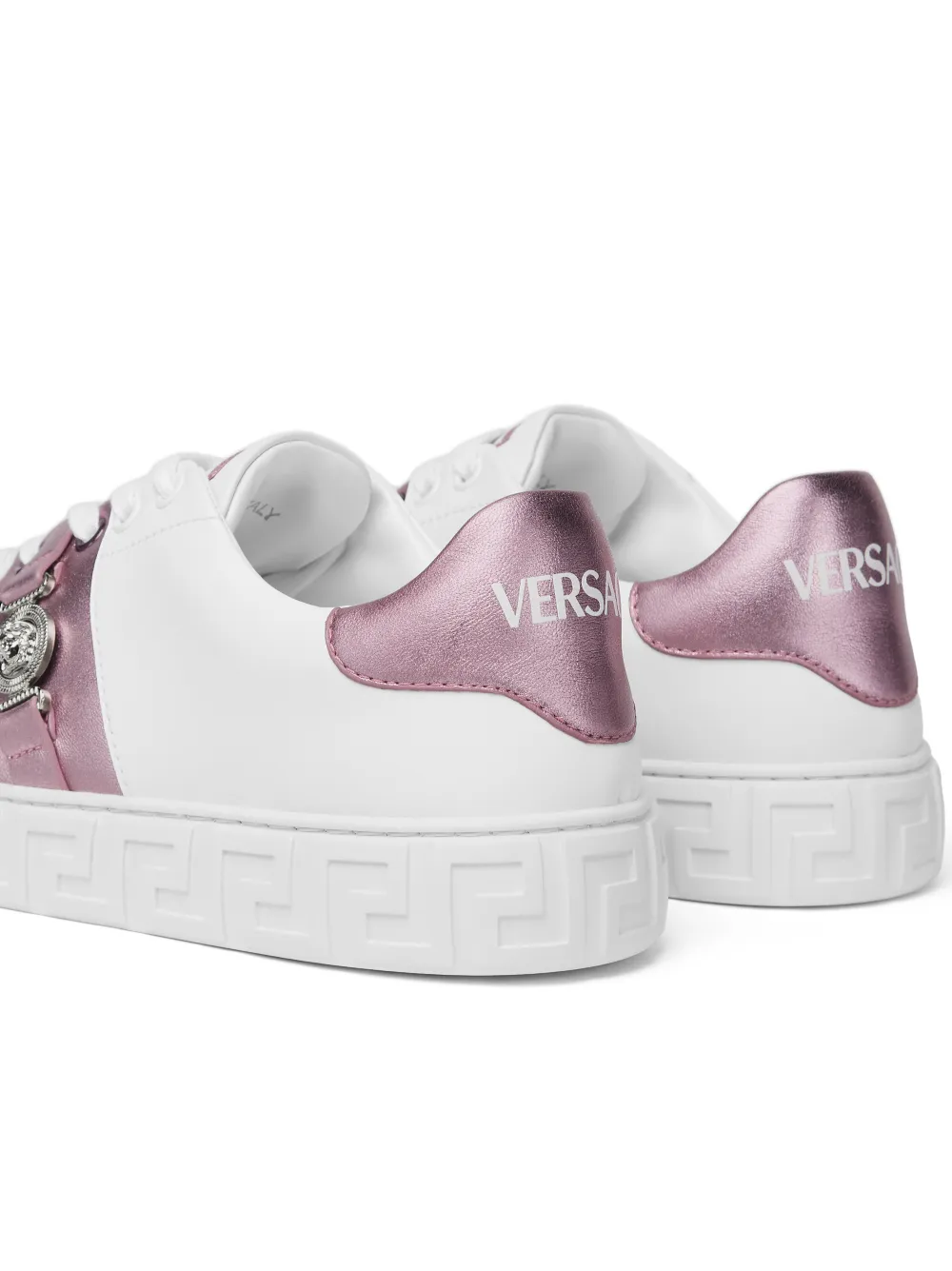 Versace Greca Embellished Sneakers In White