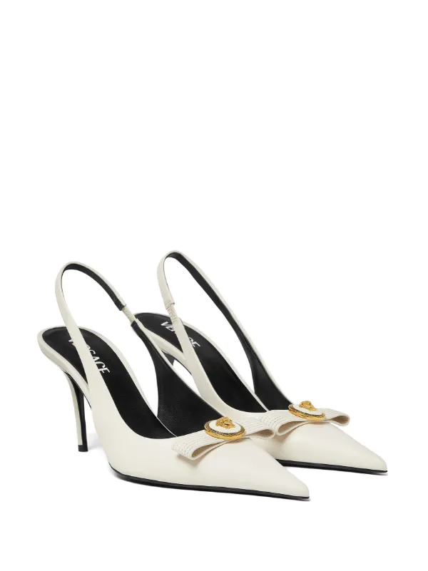 GIANNI VERSACEメデューサメッシュパンプス 36½白レザーイタリア製 Versace Gianni Ribbon Leather Slingbacks 85 Mm | White | FARFETCH