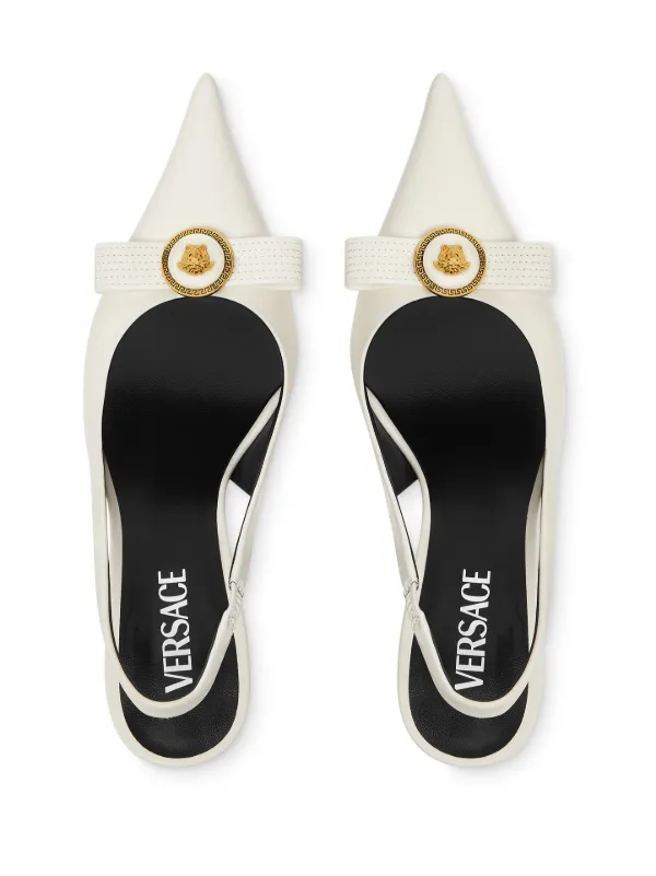 GIANNI VERSACEメデューサメッシュパンプス 36½白レザーイタリア製 Versace Gianni Ribbon Leather Slingbacks 85 Mm | White | FARFETCH