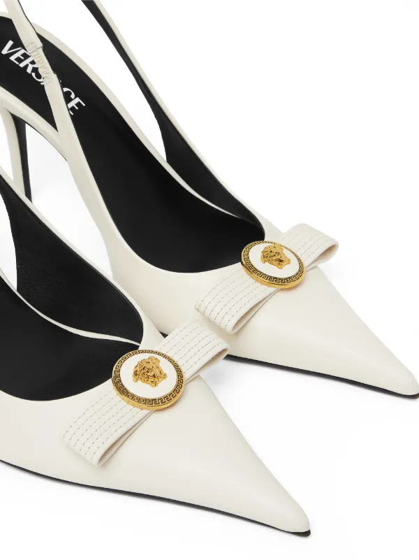 Versace Gianni Ribbon Leather Slingbacks 85 Mm | White | FARFETCH
