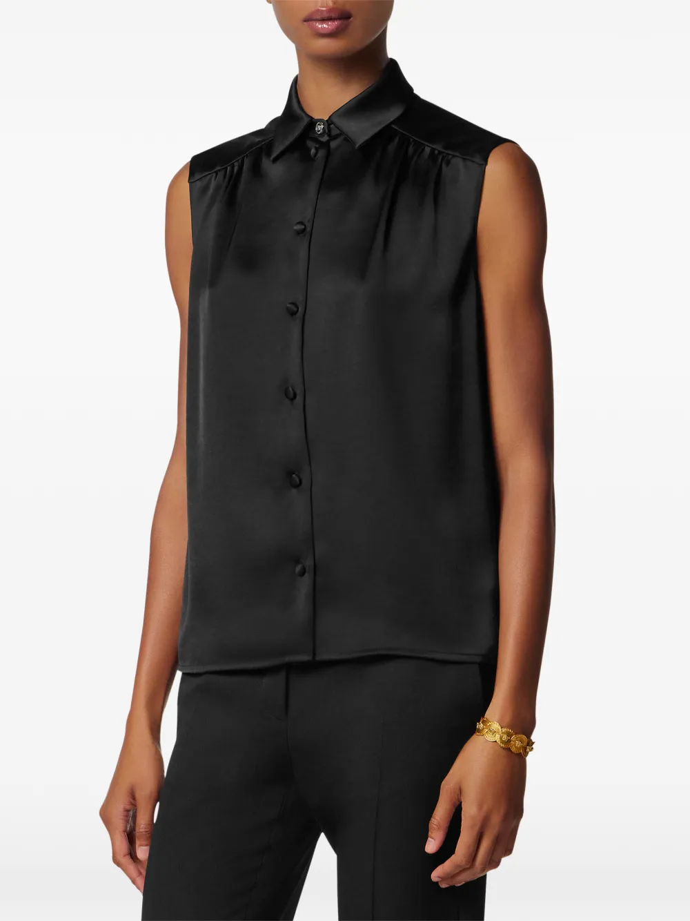 Versace Lavallière satijnen blouse Zwart