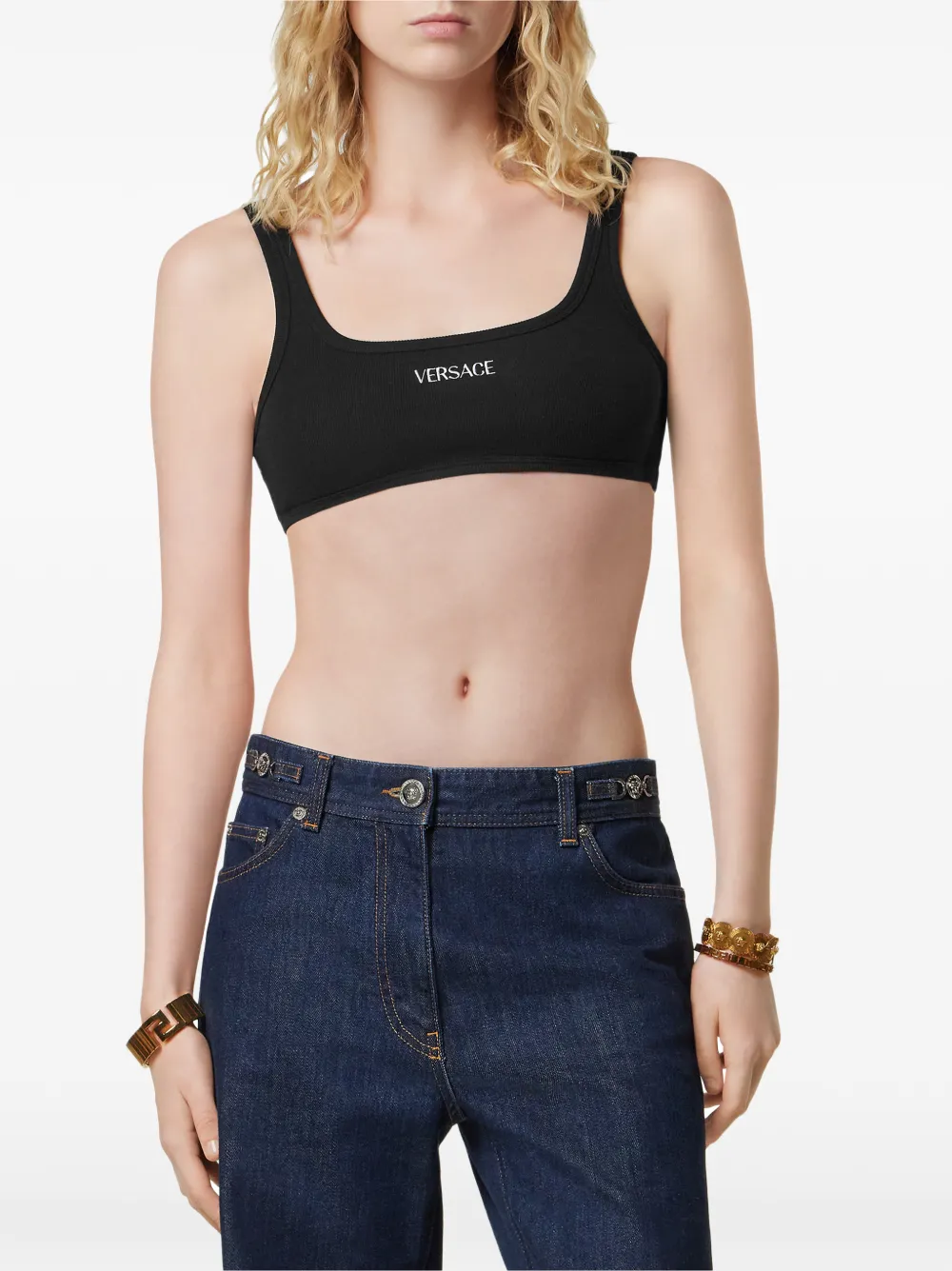  Versace Embroidered-logo Top - Black 