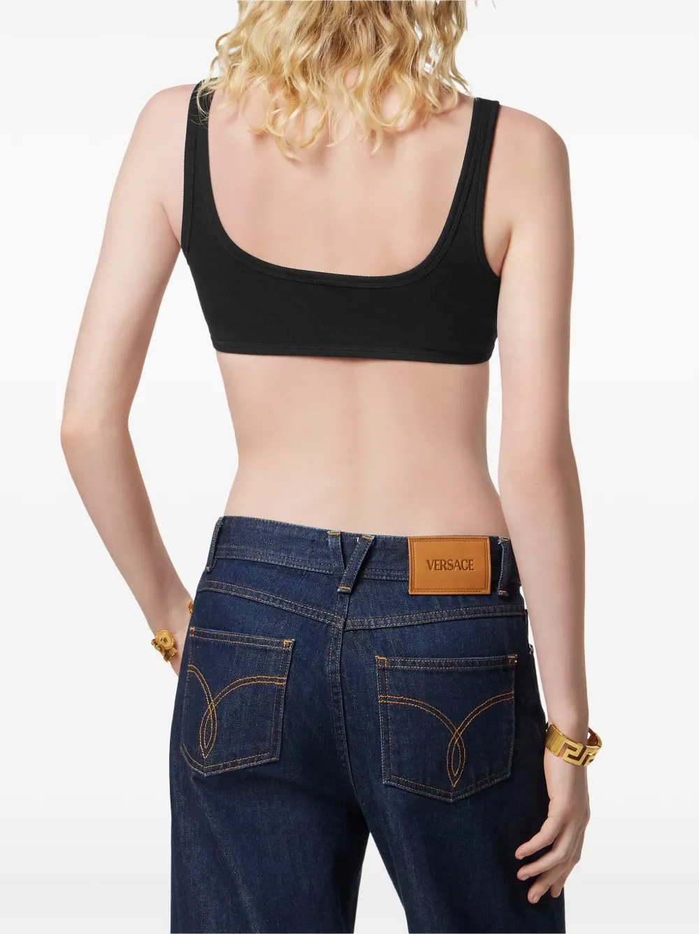 Versace Embroidered-logo Top In Black