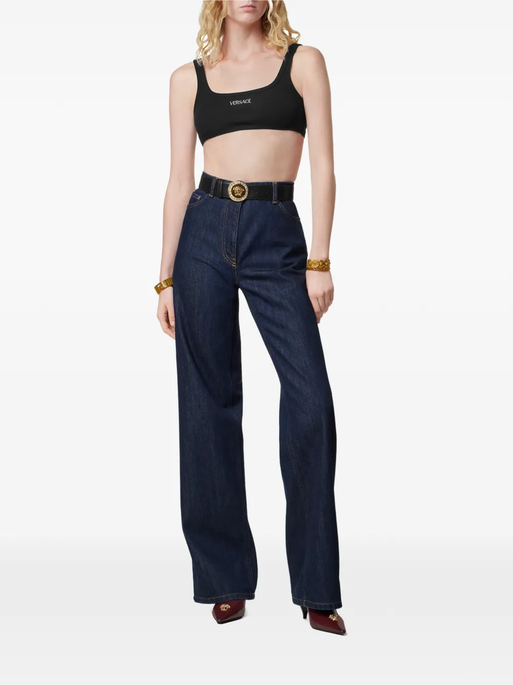  Versace Embroidered-logo Top - Black 