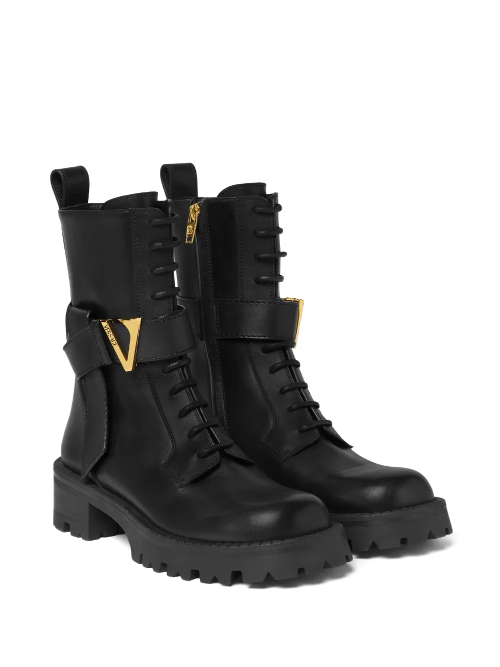 Versace Lace-up Ankle Boots In Black