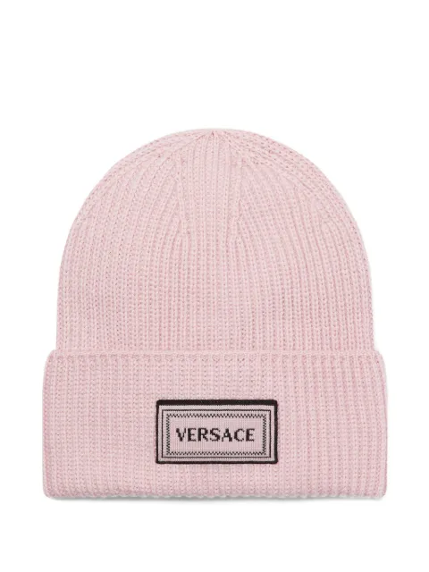 Versace logo-patch ribbed beanie hat