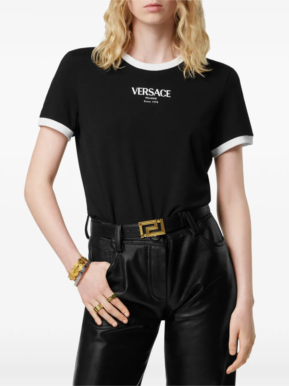 Versace T-shirt met logopatroon Zwart
