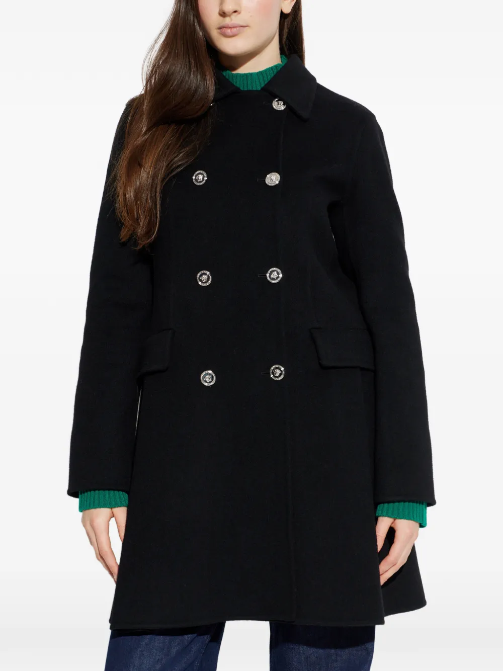 Versace Double-breasted Coat In Multi