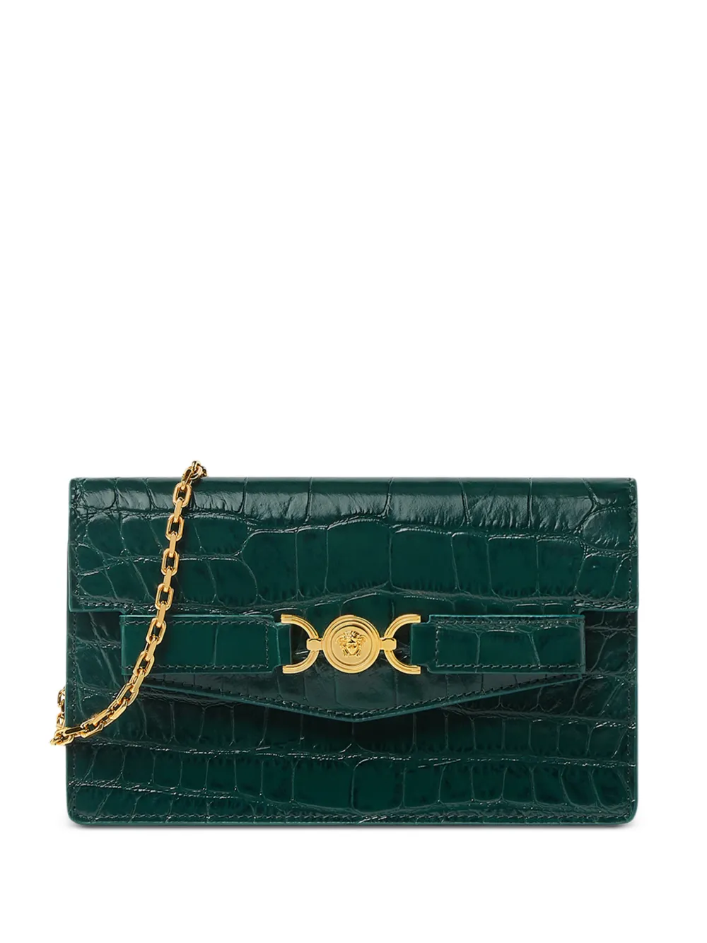 Versace Medusa '95 Croc-embossed Wallet In Green