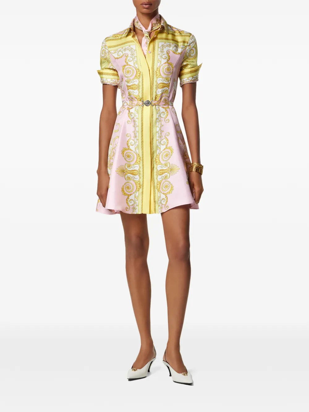 Versace Mini-jurk met barokprint en ceintuur - Roze