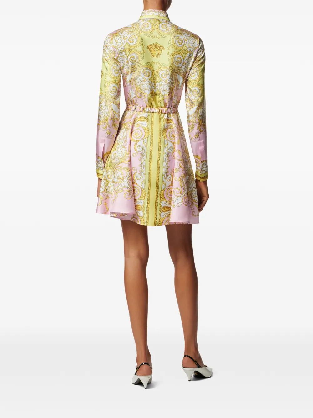 Versace Baroque-print Belted Mini Dress In Pink