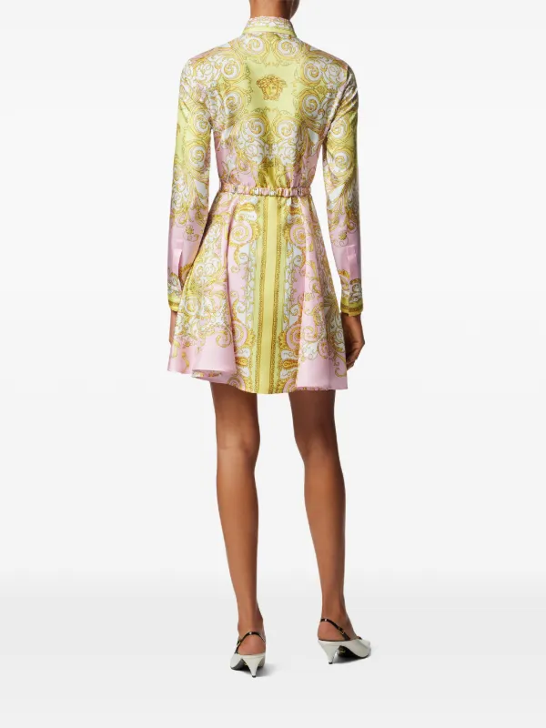 versace inspired shirt dress Versace Printed Silk Twill Mini Shirt Dress, Female, White+beige, 40