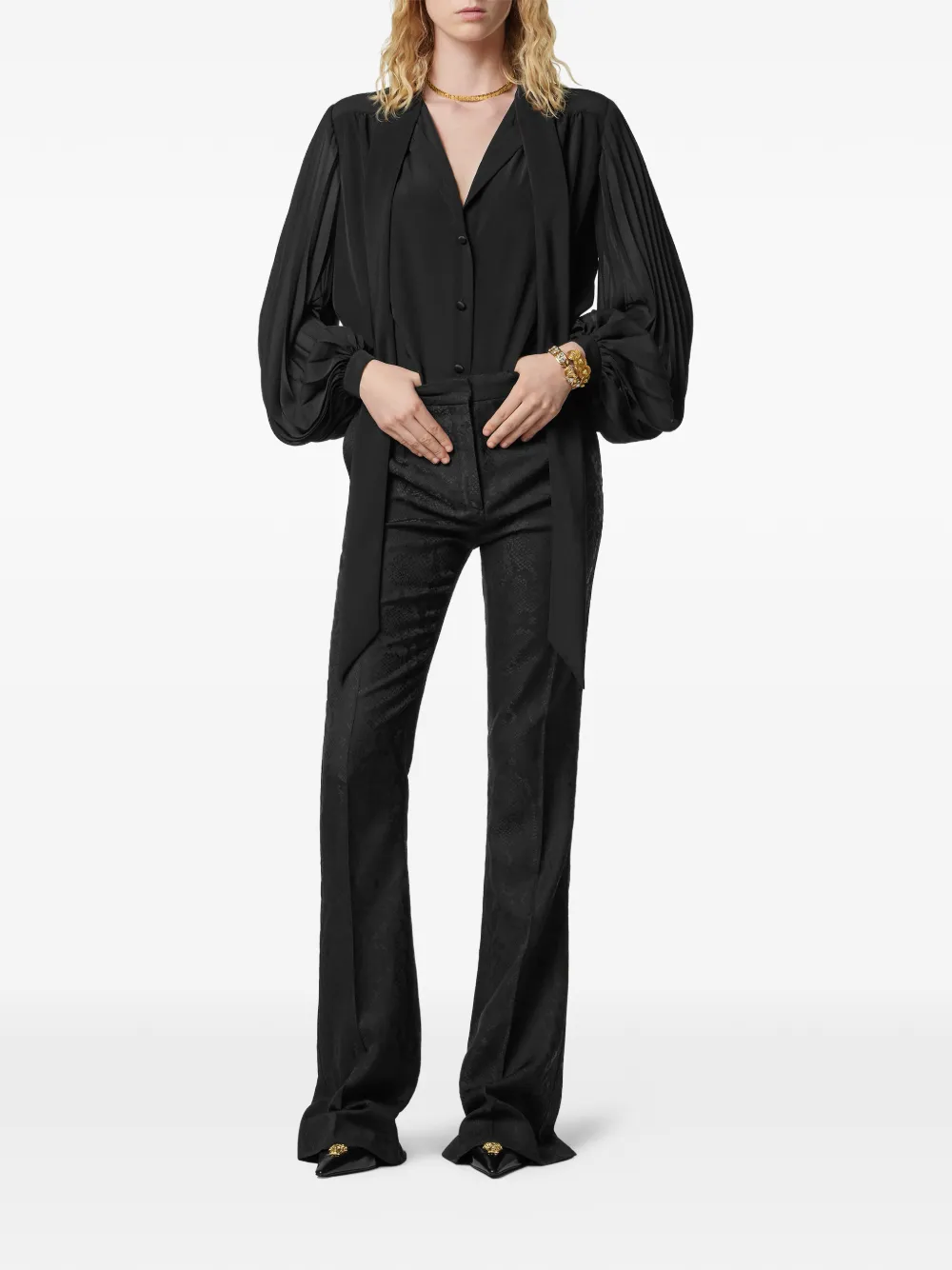 Versace Pleated Blouse In Black