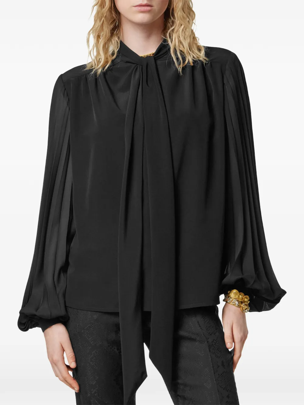 Versace Pleated Blouse In Black