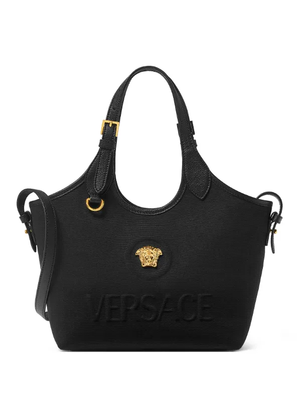 Versace La Medusa Canvas Mini Tote in Black