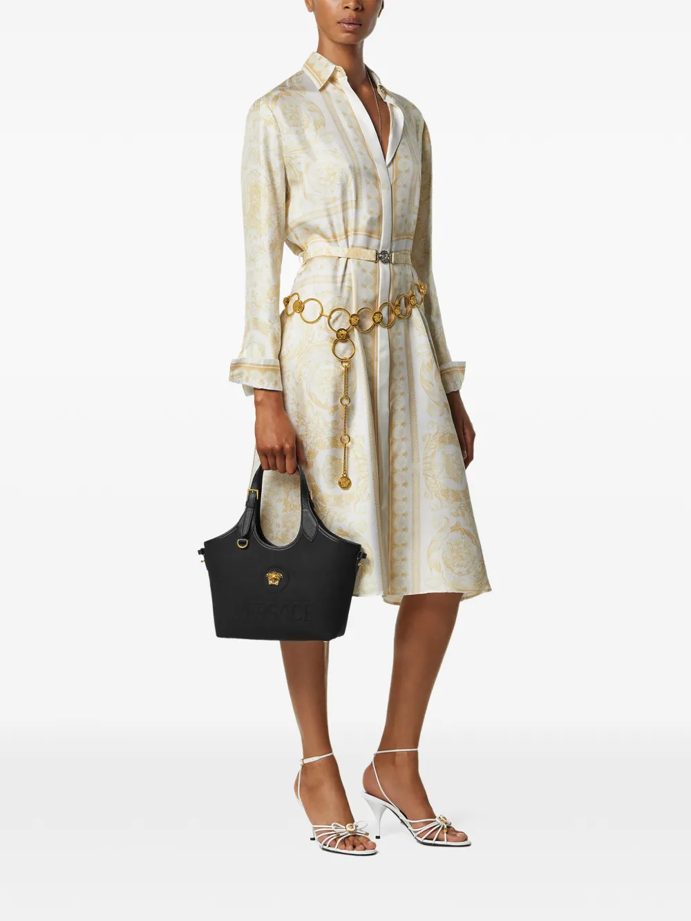 Versace Mini Medusa-logo Tote Bag In Black