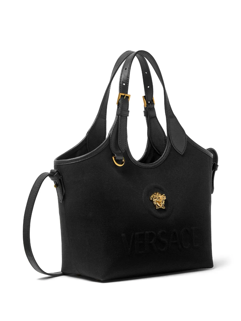 Versace Mini Medusa-logo Tote Bag In Black