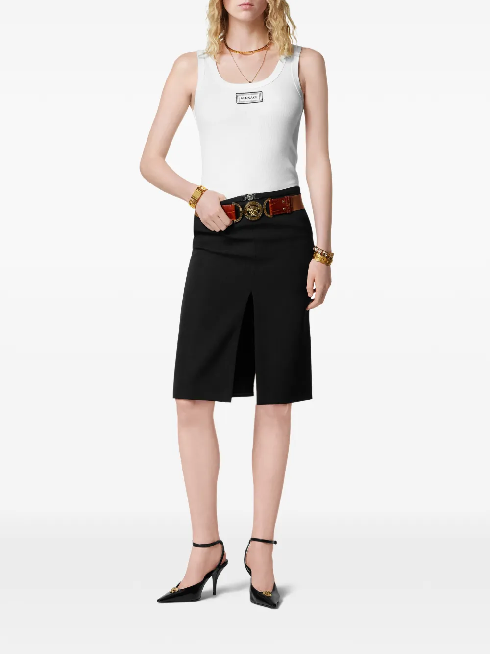 Versace Wool Midi Skirt In Blue