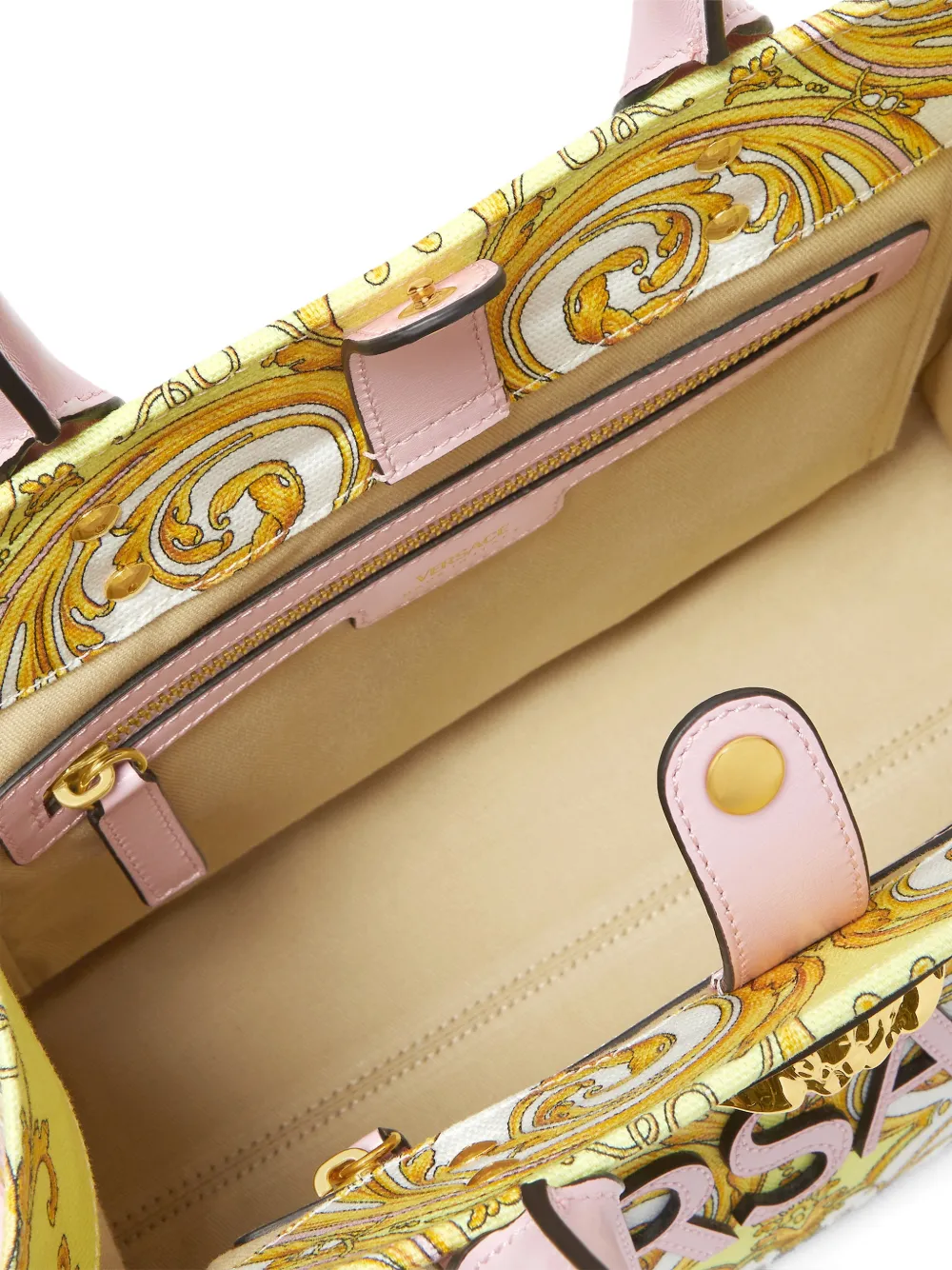 Versace Baroque Print Tote Bag Shoulder Strap Handles In Multi