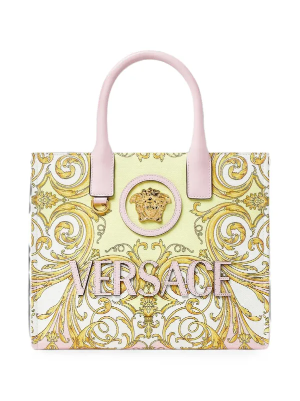 Versace Small La Medusa Printed Canvas Tote Bag in Yellow