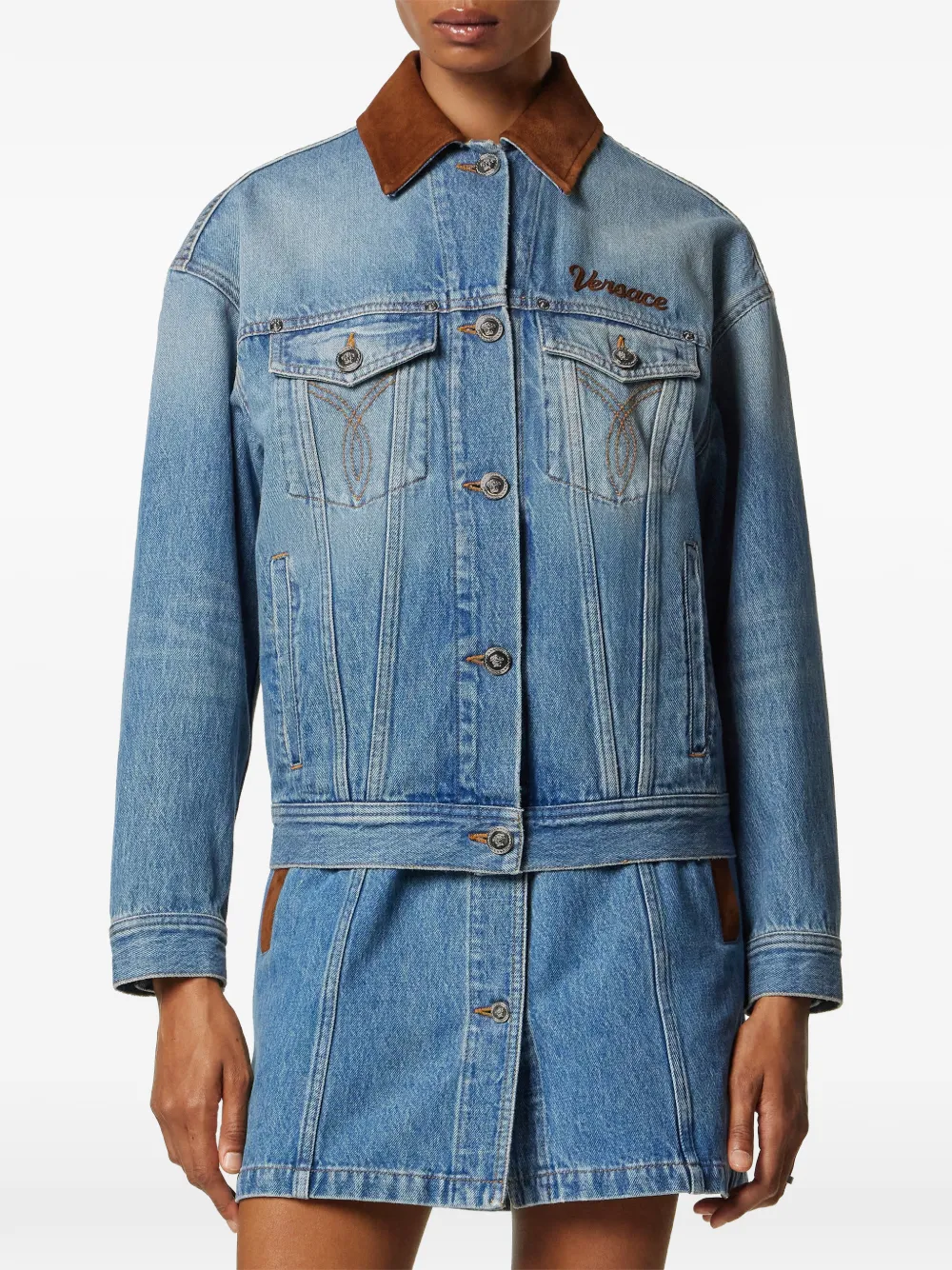  Versace Buttoned Collar Denim Jacket - Blue 
