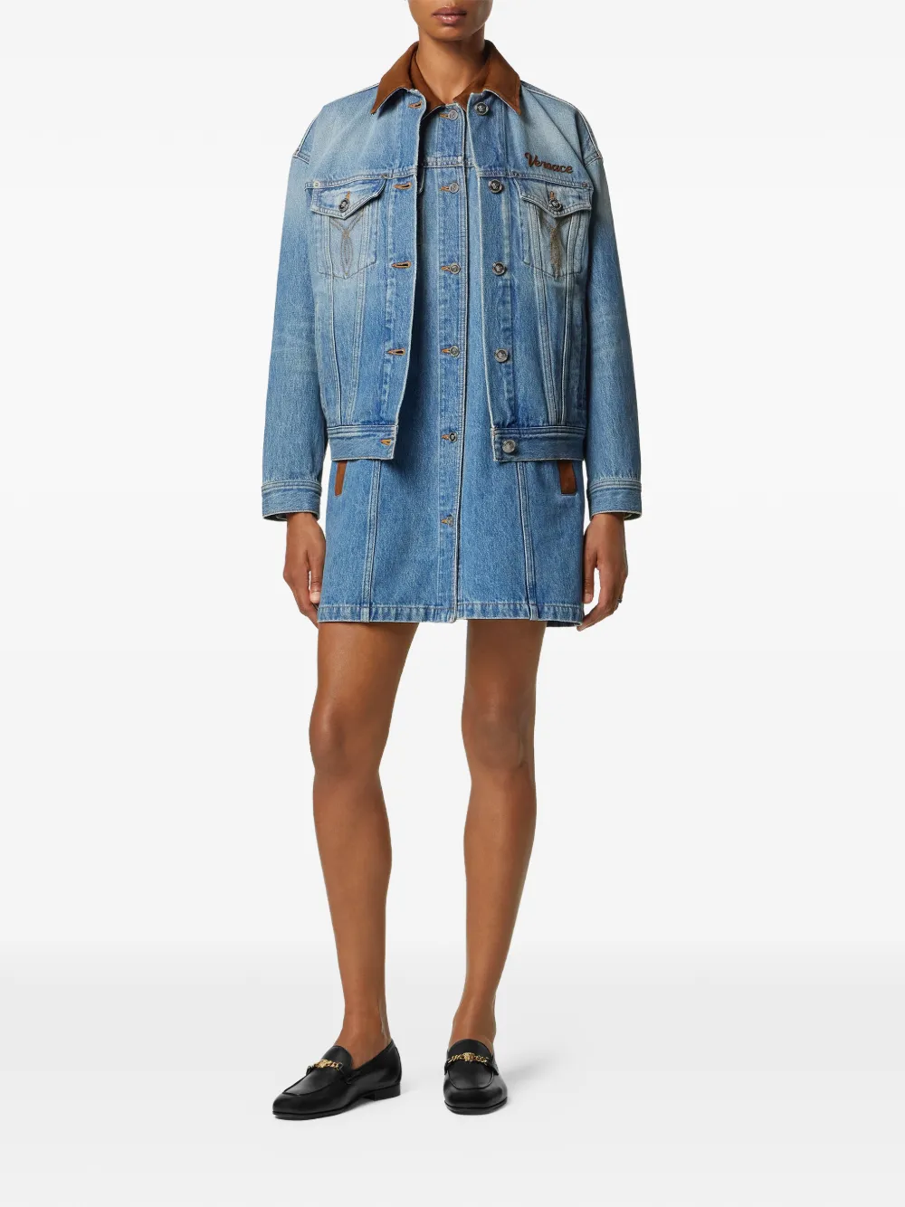  Versace Buttoned Collar Denim Jacket - Blue 