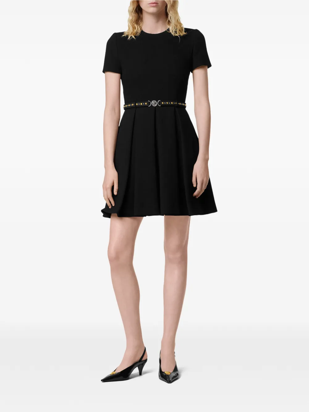 Versace Mini-jurk met A-lijn en ceintuur - Zwart