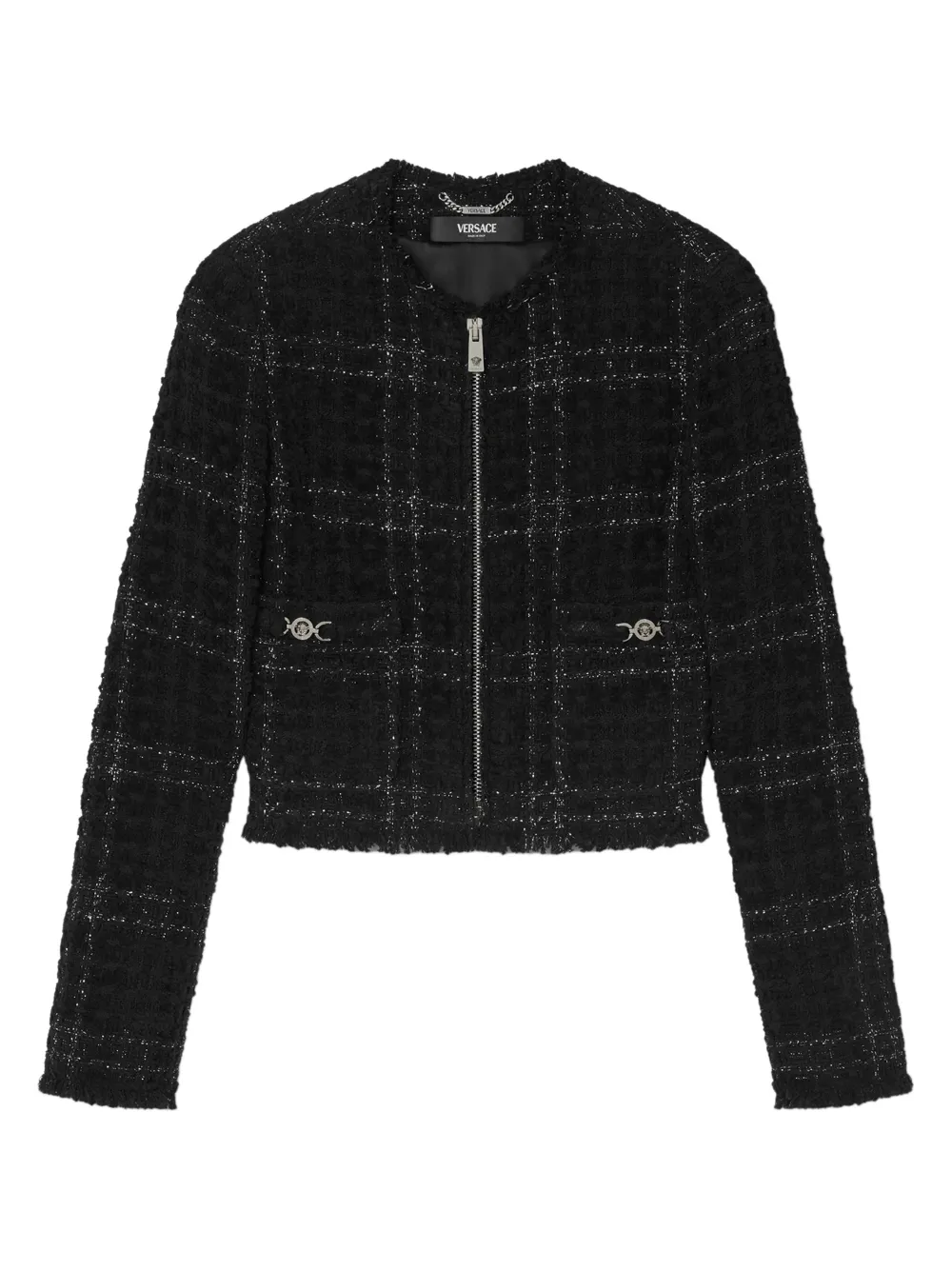 Versace Cotton Tweed Jacket In Black